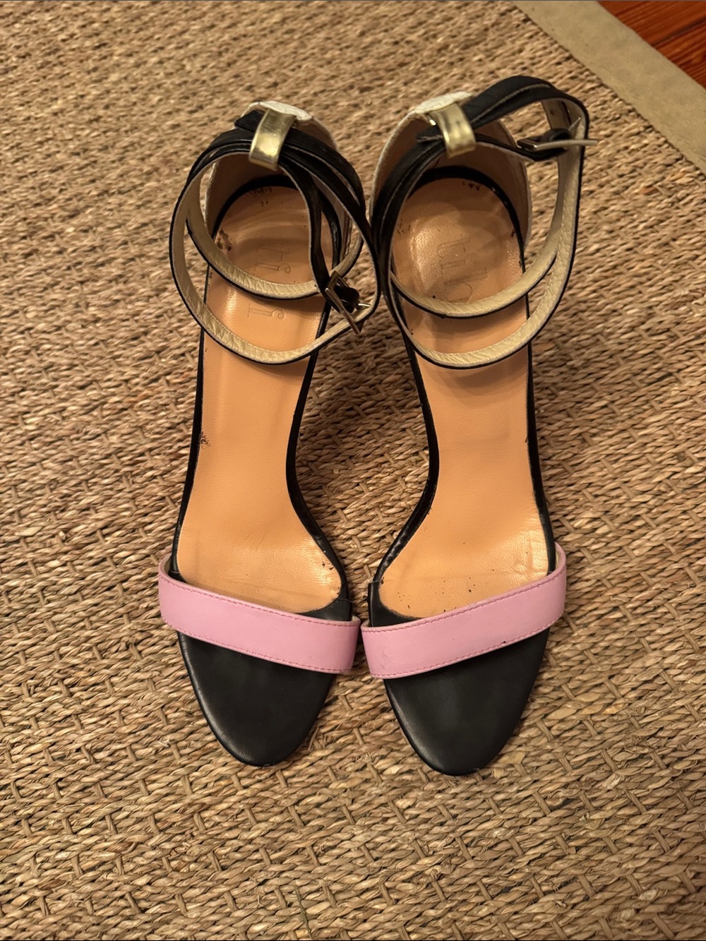 Tibi Amber Two-Tone Ankle Strap Heels — Pink & Black